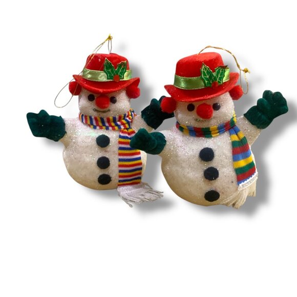 Vintage Snowman Christmas Ornaments Set Of 2 - Picture 1 of 8